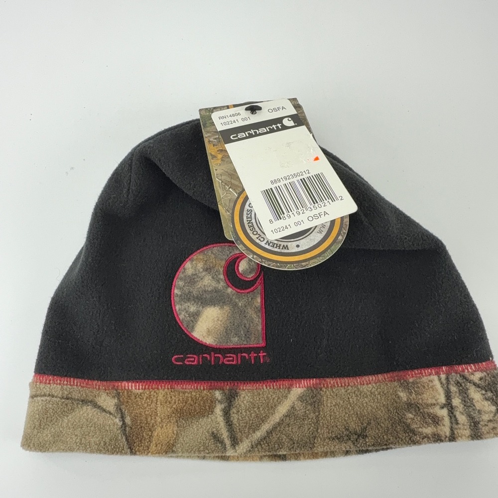 Carhartt Realtree Xtra Camo Reversible Fleece Beanie Hat Black Womens OSFA NWT